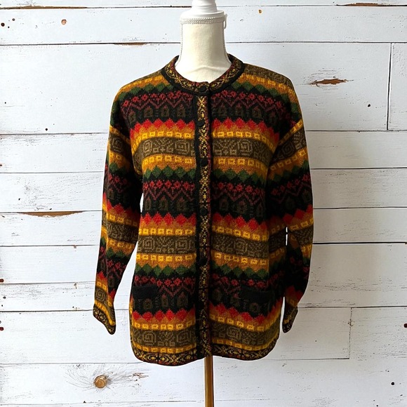 Alpaca Southwest Aztec Colorful Cardigan Sweater M - Picture 1 of 6